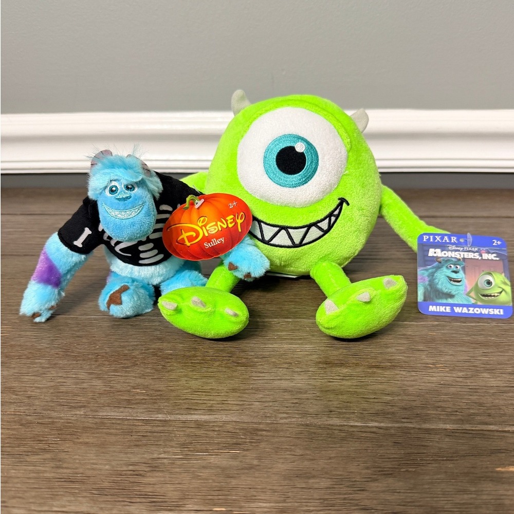 Disney Pixar Monsters Inc Mike Wazowski & Sulley Skeleton Halloween Plush Set